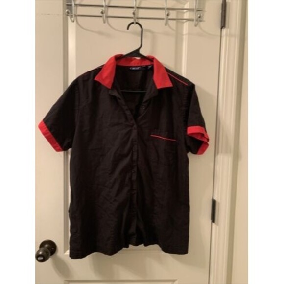 Hardees Employee Button Up Shirt Black Red Size Large - Picture 1 of 16